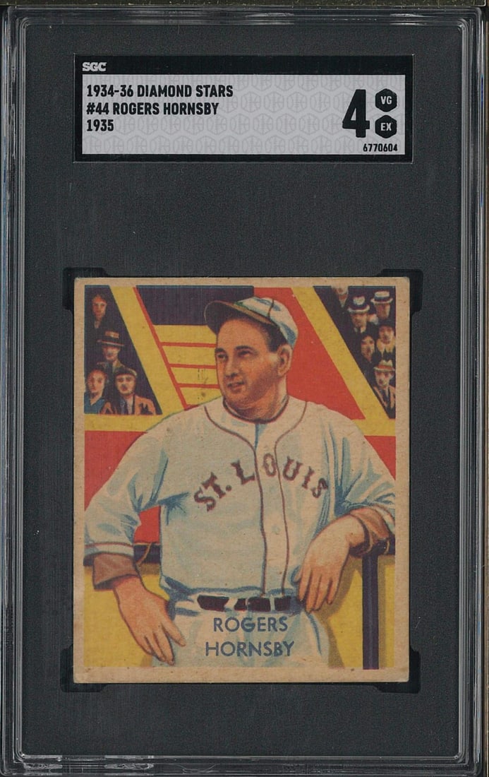1934-36 Diamond Stars 1935 # 44 Rogers Hornsby: 1934-36 Diamond Stars 1935 # 44 Rogers Hornsby -SGC VG, EX 4