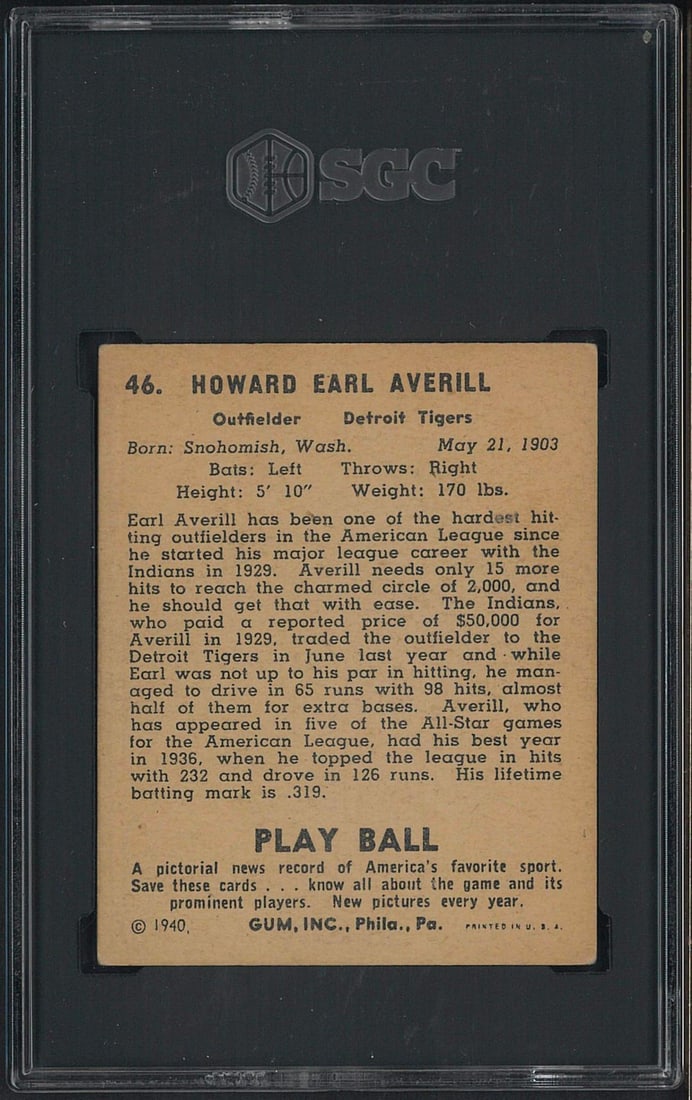 1940 Play Ball #46 Earl Averill - 2
