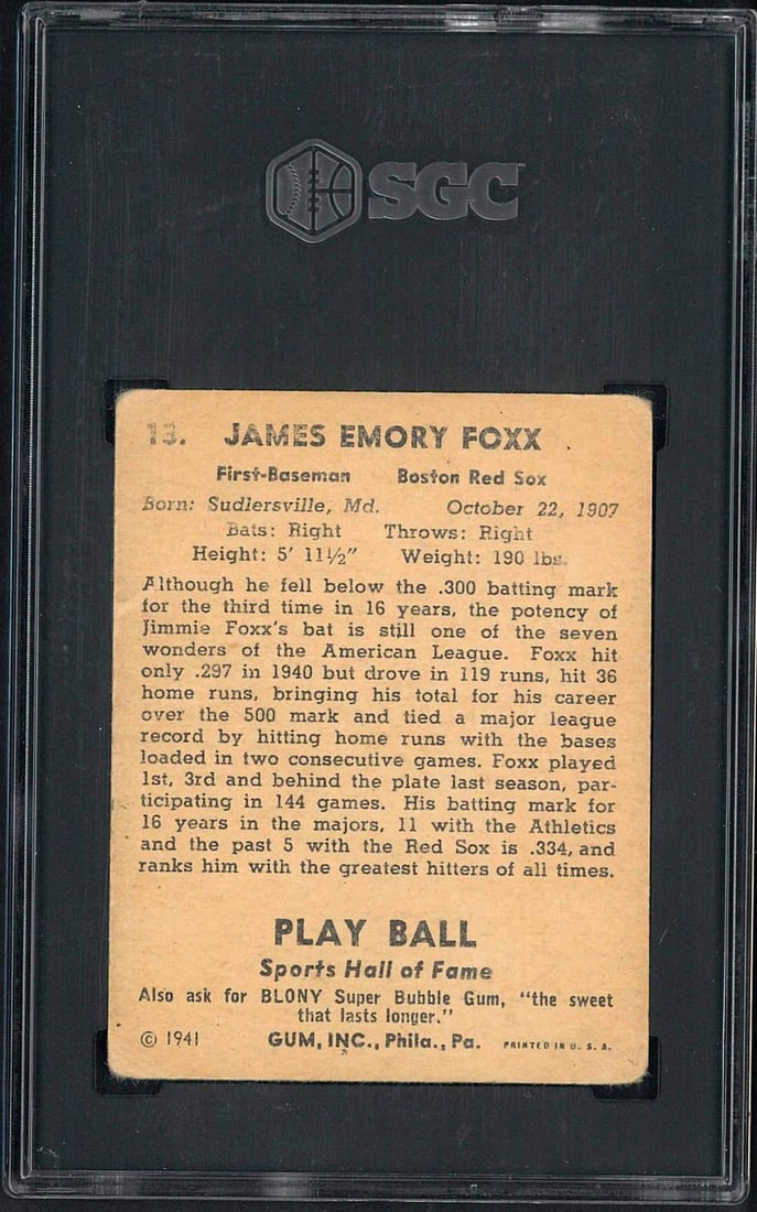 1941 Play Ball #13 "Jimmie" Foxx - 2
