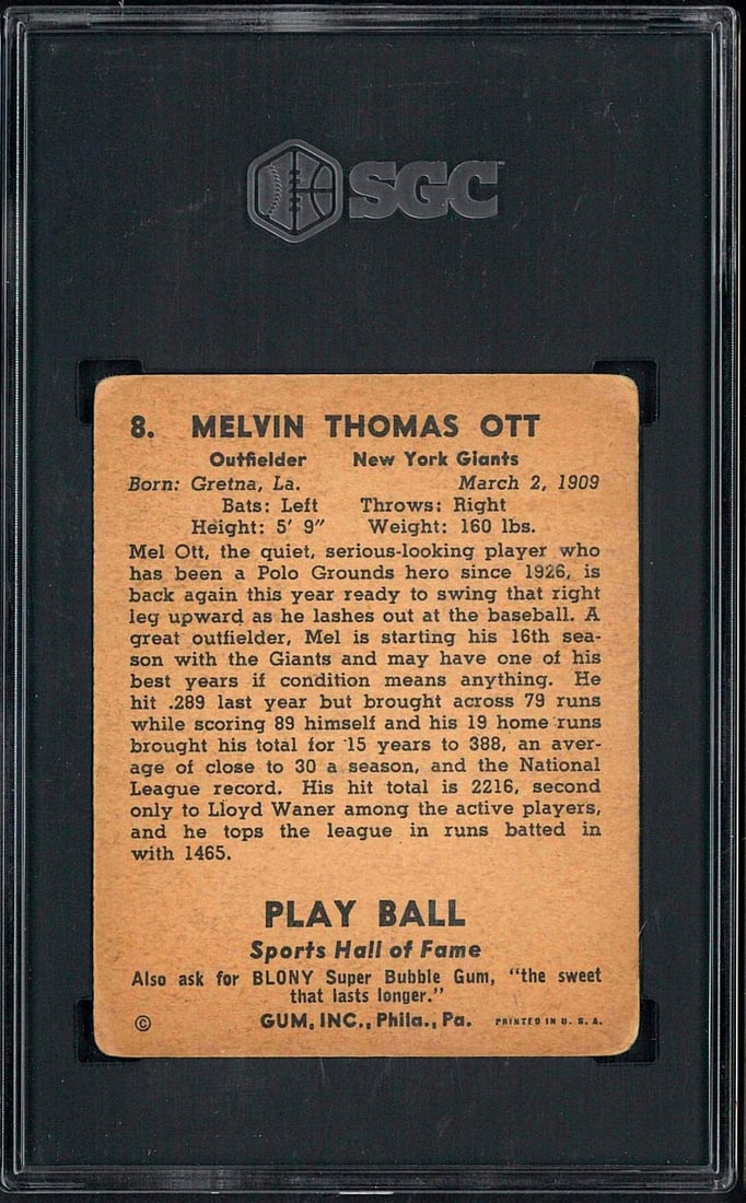 1941 Play Ball #8 "Mel" Ott - 2