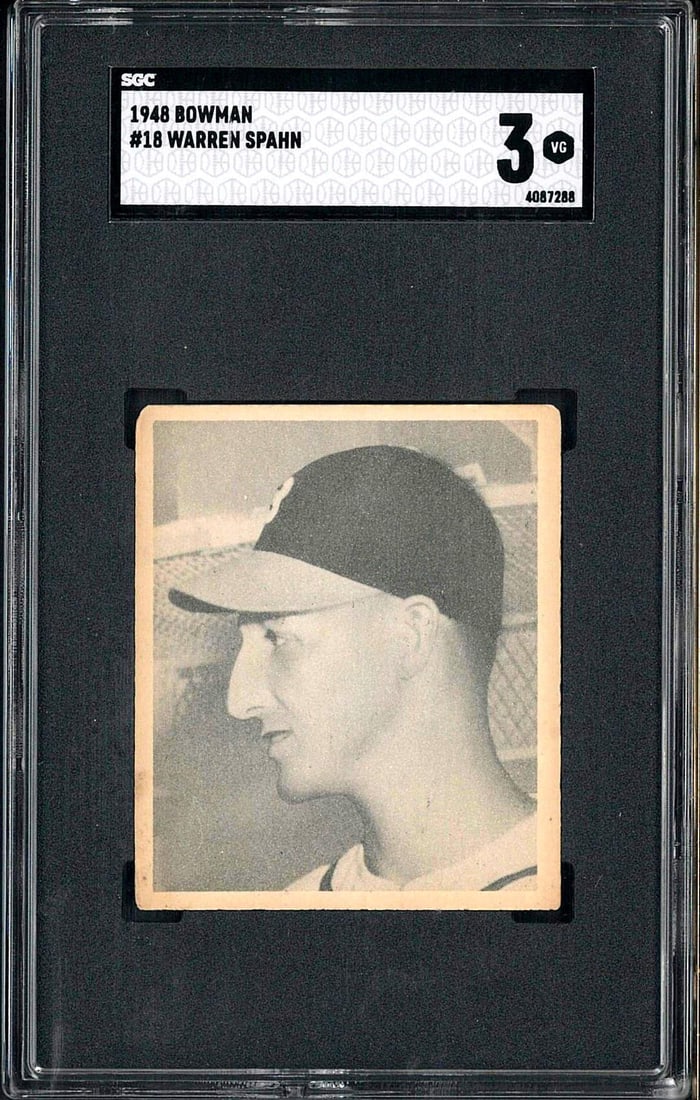 1948 Bowman #18 Warren Spahn: 1948 Bowman #18 Warren Spahn -SGC VG 3