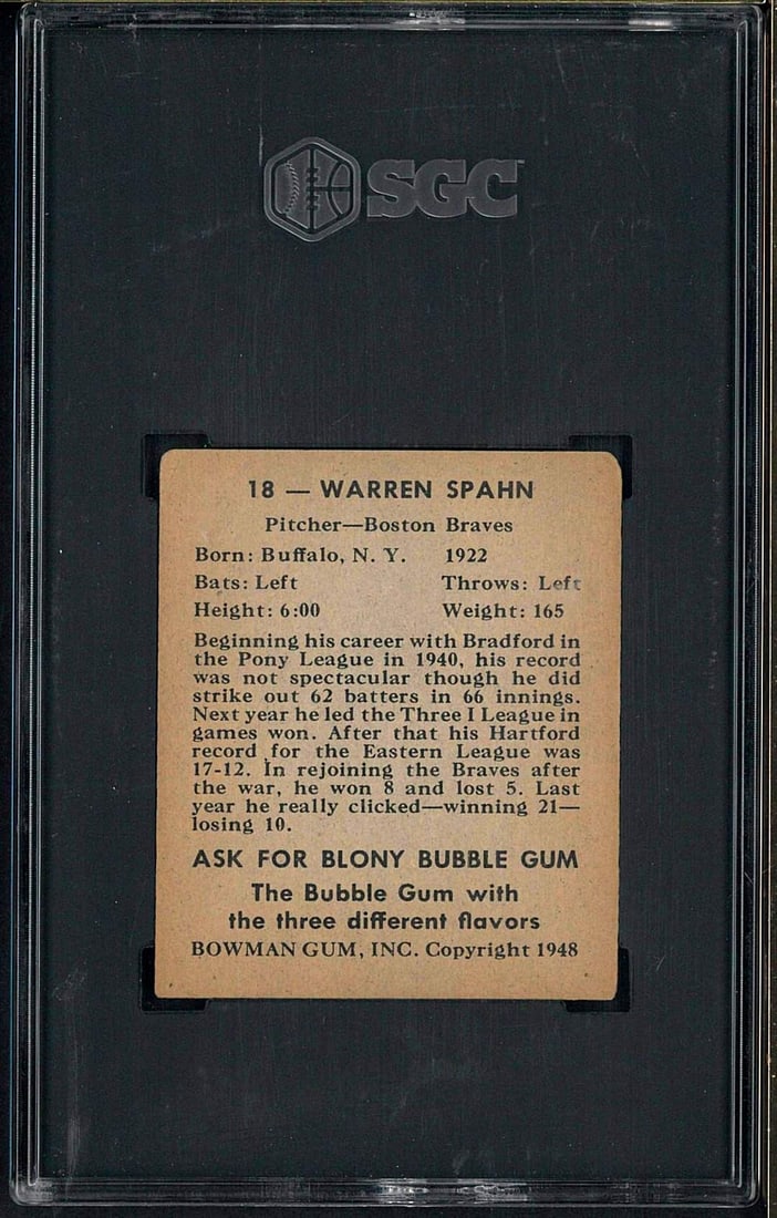 1948 Bowman #18 Warren Spahn - 2