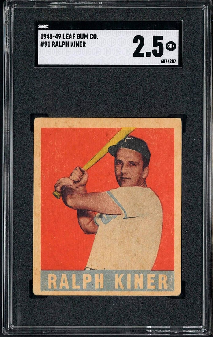 1948-49 Leaf Gum Co. #91 Ralph Kiner: 1948-49 Leaf Gum Co. #91 Ralph Kiner -SGC GD+ 2.5
