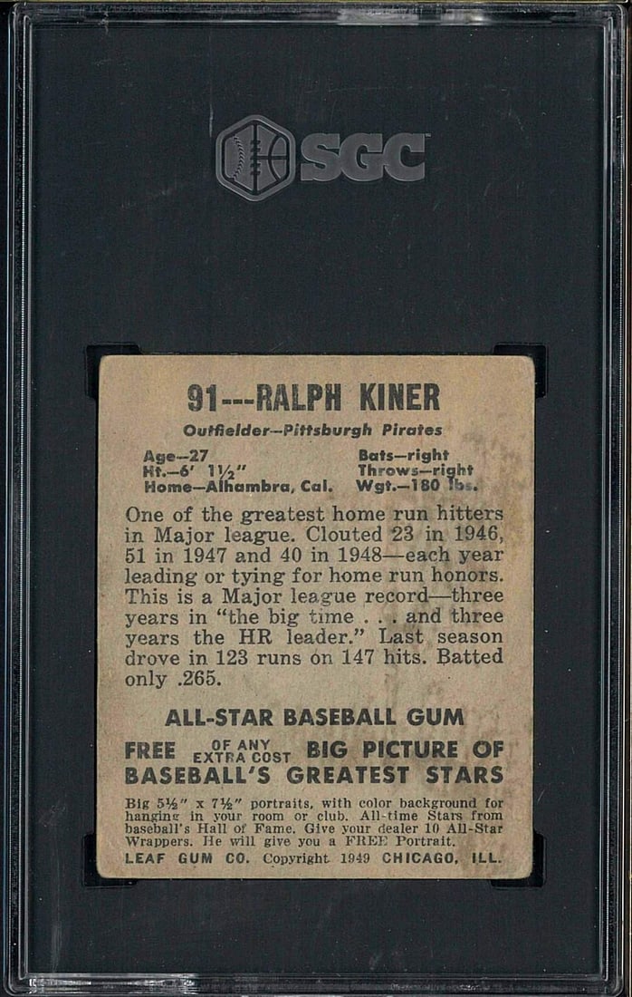 1948-49 Leaf Gum Co. #91 Ralph Kiner - 2