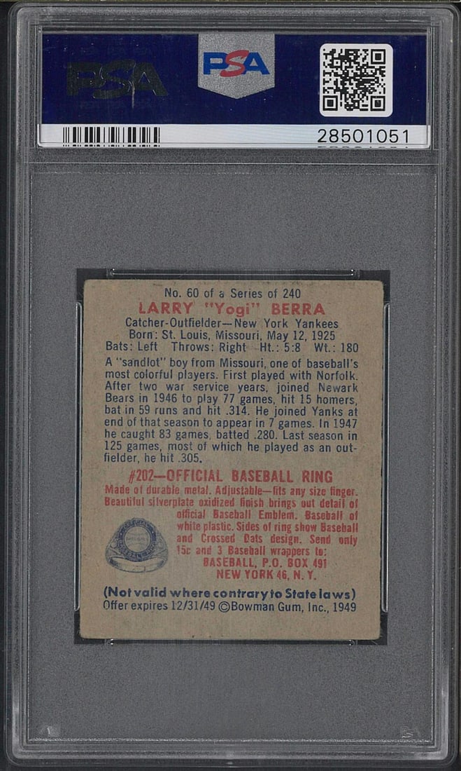 1949 Bowman #60 Yogi Berra - 2
