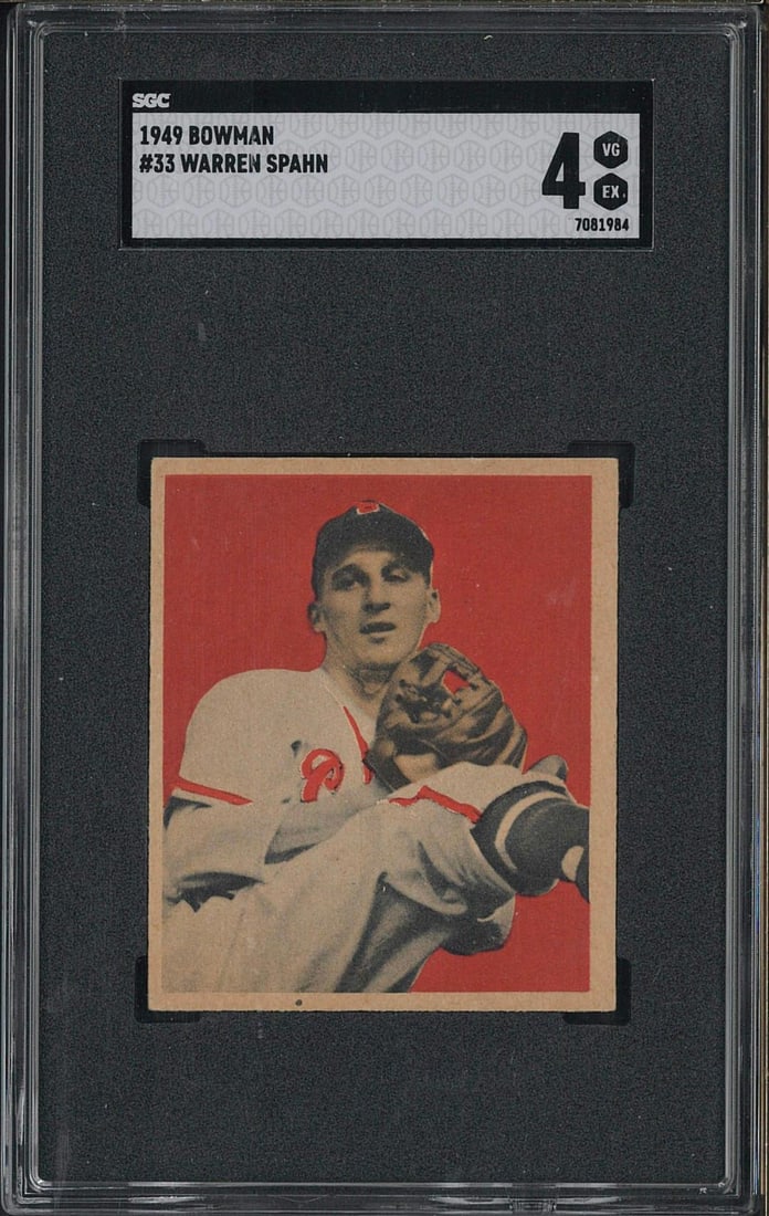 1949 Bowman #33 Warren Spahn: 1949 Bowman #33 Warren Spahn -SGC VG-EX 4
