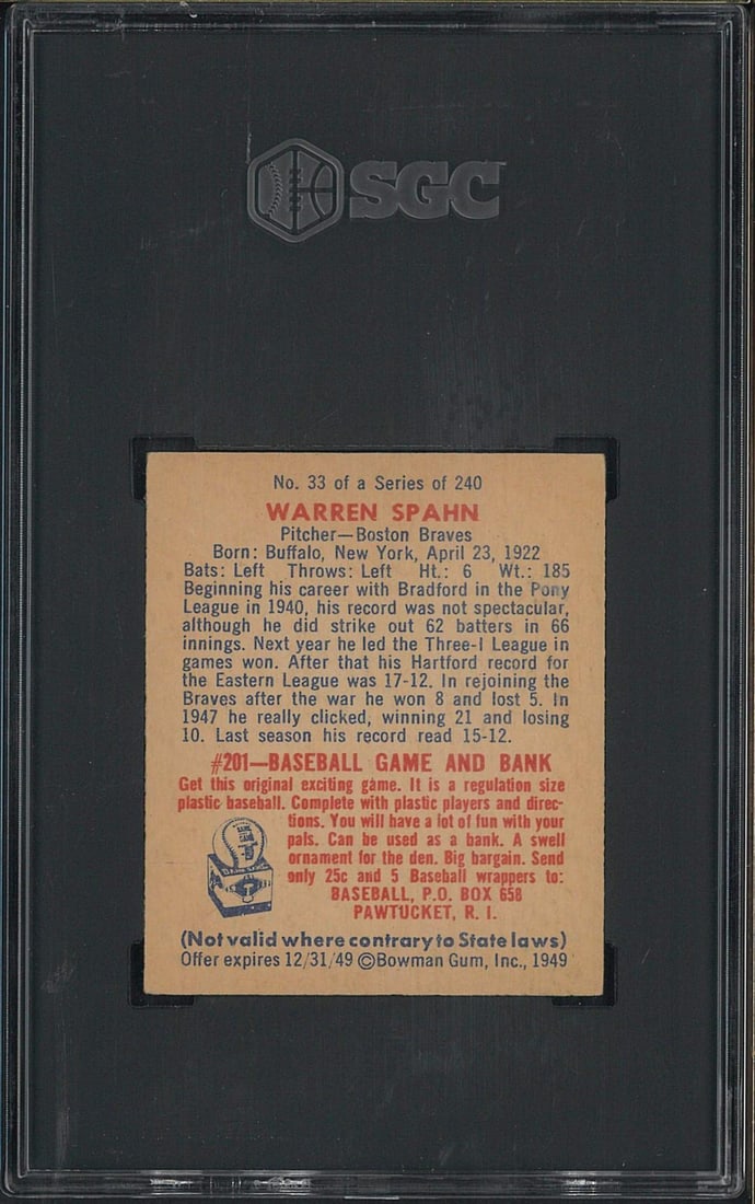 1949 Bowman #33 Warren Spahn - 2