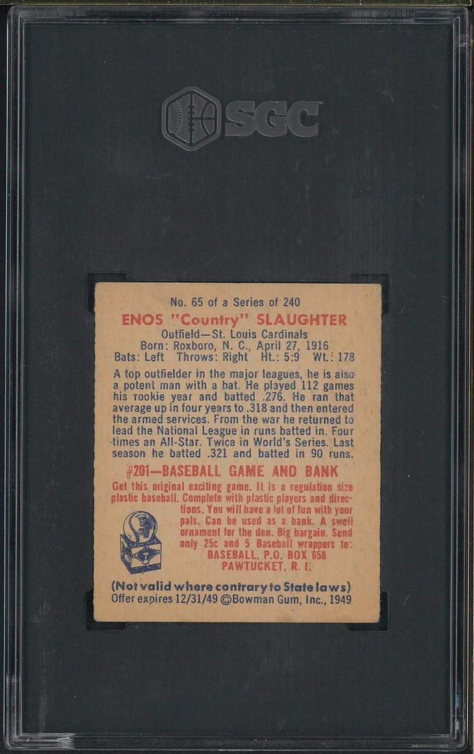 1949 Bowman #65 Enos Slaughter - 2