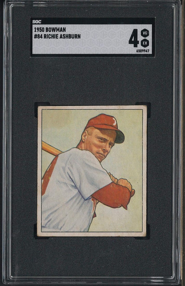 1950 Bowman #84 Richie Ashburn: 1950 Bowman #84 Richie Ashburn -SGC VG-EX 4