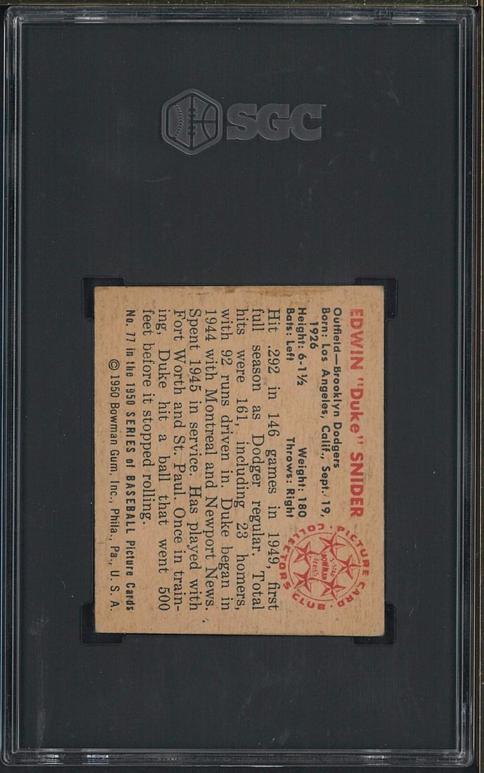 1950 Bowman #77 Duke Snider - 2