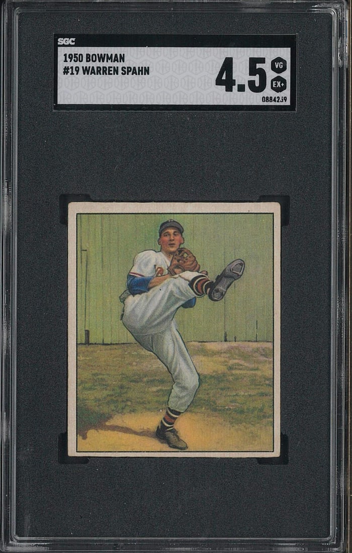 1950 Bowman #19 Warren Spahn: 1950 Bowman #19 Warren Spahn -SGC VG-EX 4.5