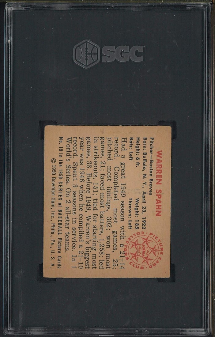 1950 Bowman #19 Warren Spahn - 2