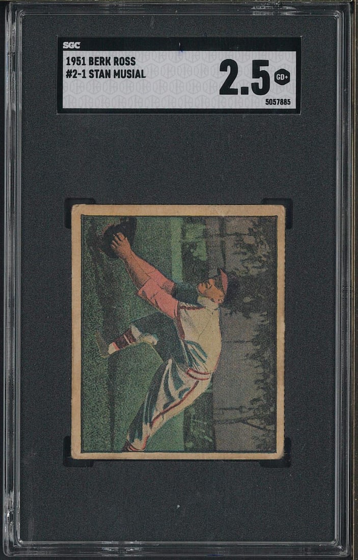 1951 Berk Ross #2-1 Stan Musial: 1951 Berk Ross #2-1 Stan Musial -SGC GD+ 2.5
