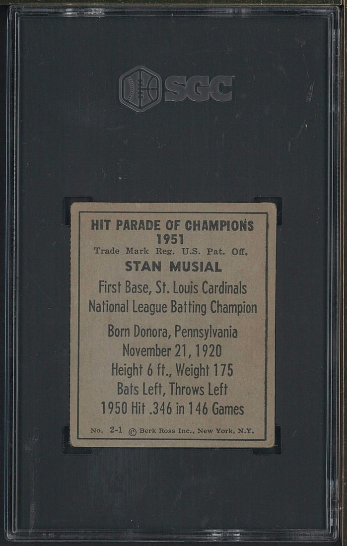 1951 Berk Ross #2-1 Stan Musial - 2