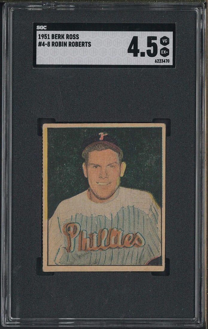1951 Berk Ross #4-8 Robin Roberts: 1951 Berk Ross #4-8 Robin Roberts -SGC VG-EX 4.5