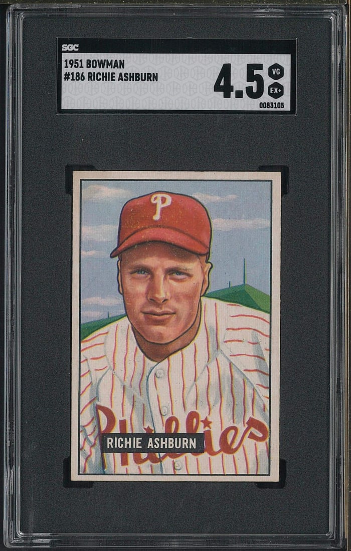1951 Bowman #186 Richie Ashburn: 1951 Bowman #186 Richie Ashburn -SGC VG-EX+ 4.5