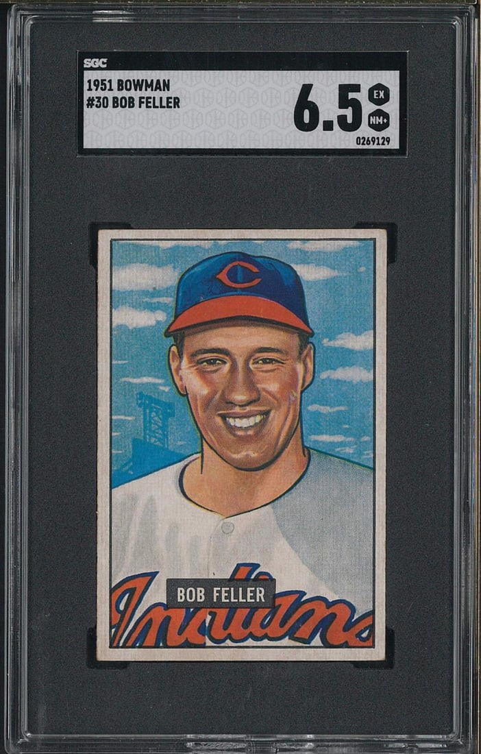 1951 Bowman #30 Bob Feller: 1951 Bowman #30 Bob Feller -SGC EX-NM+ 6.5