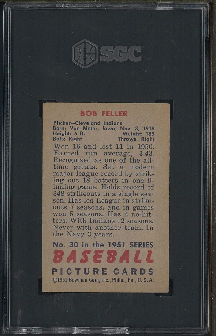 1951 Bowman #30 Bob Feller - 2