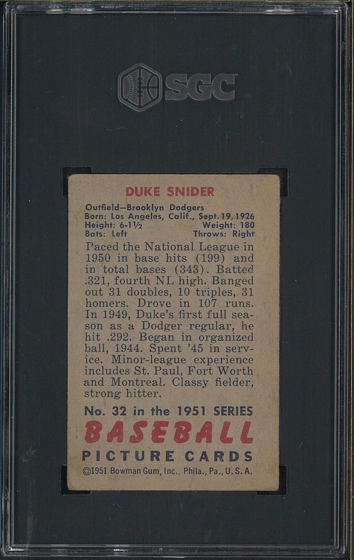 1951 Bowman #32 Duke Snyder - 2