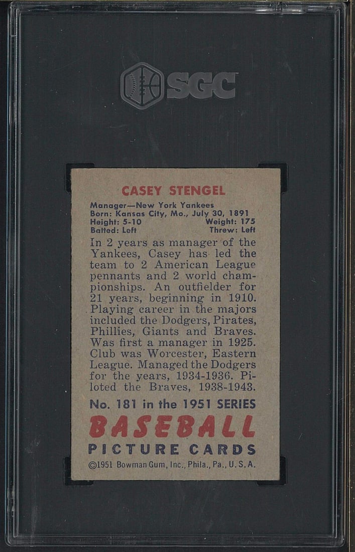 1951 Bowman #181 Casey Stengel - 2