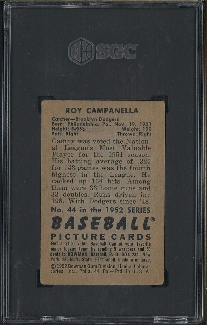 1952 Bowman #44 Roy Campanella - 2