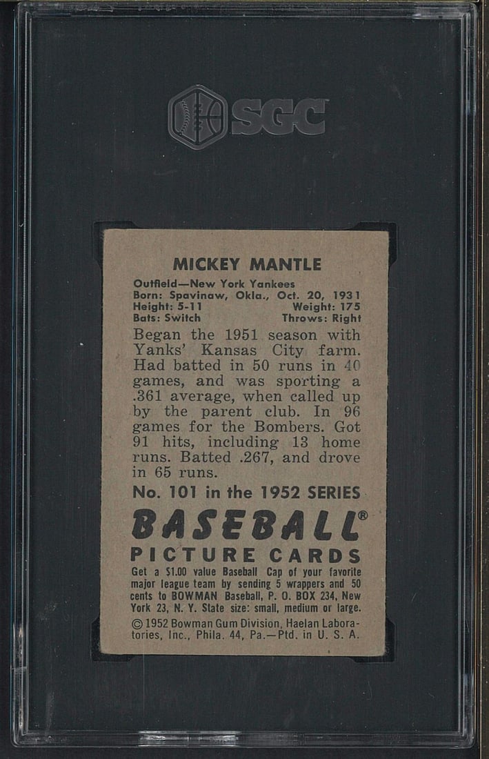 1952 Bowman #101 Mickey Mantle - 2