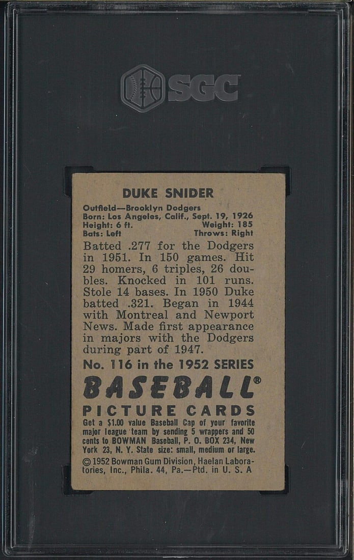 1952 Bowman #116 Duke Snider - 2