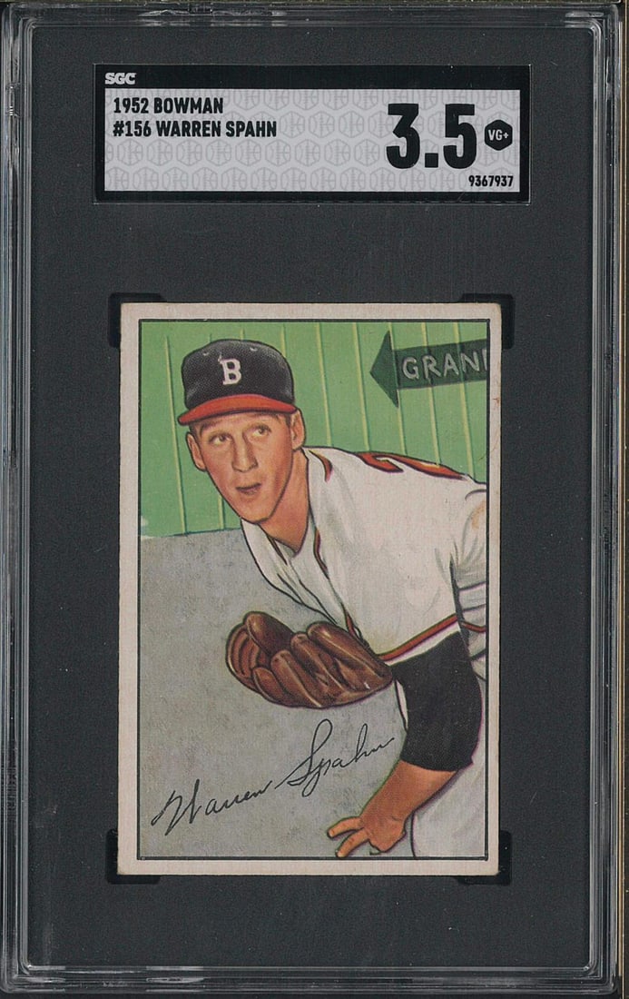 1952 Bowman #156 Warren Spahn: 1952 Bowman #156 Warren Spahn -SGC VG+ 3.5