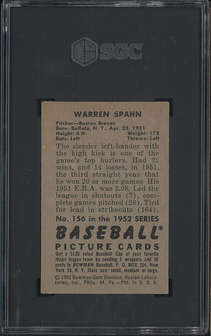 1952 Bowman #156 Warren Spahn - 2