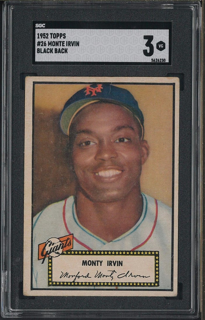 1952 Topps #26 Monte Irvin (black back): 1952 Topps #26 Monte Irvin (black back) -SGC VG 3