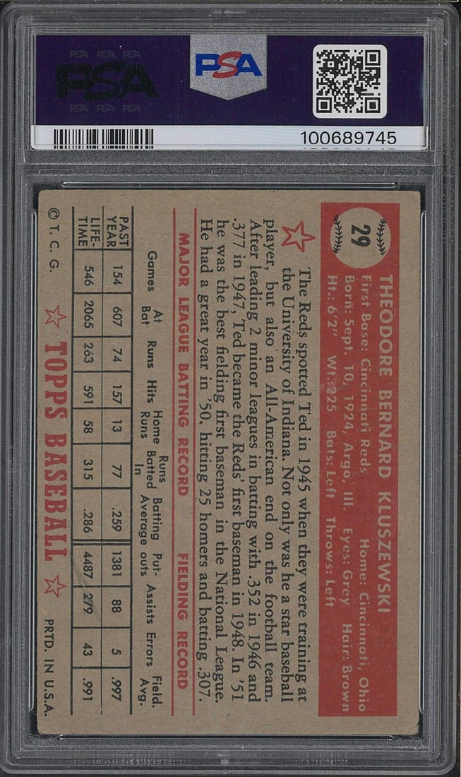 1952 Topps #29 Ted Kluszewski - 2