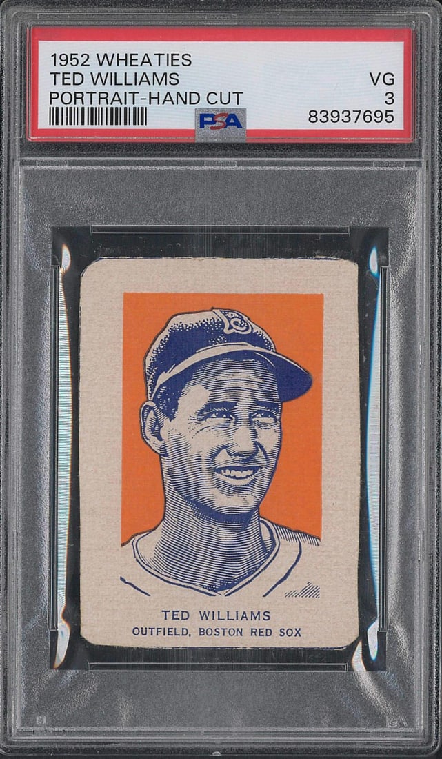 1952 Wheaties Hand Cut Ted Williams: 1952 Wheaties Hand Cut Ted Williams -PSA VG 3