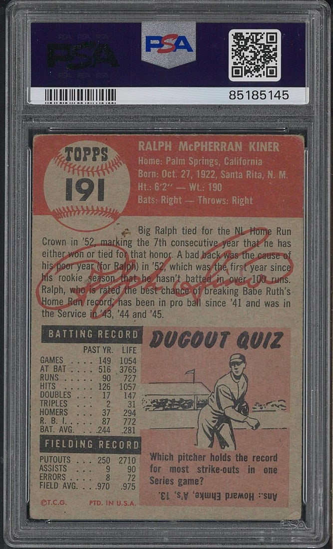 1953 Topps #191 Ralph Kiner - 2