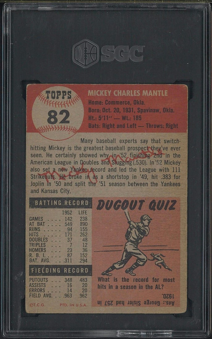 1953 Topps #82 Mickey Mantle - 2
