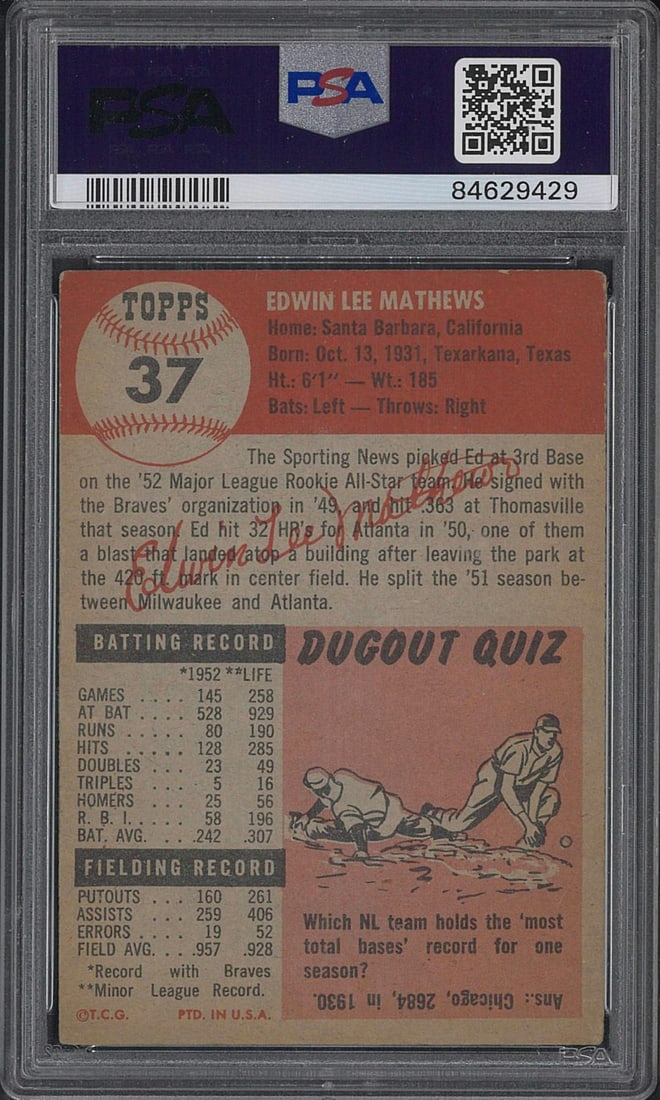 1953 Topps #37 Ed Mathews - 2
