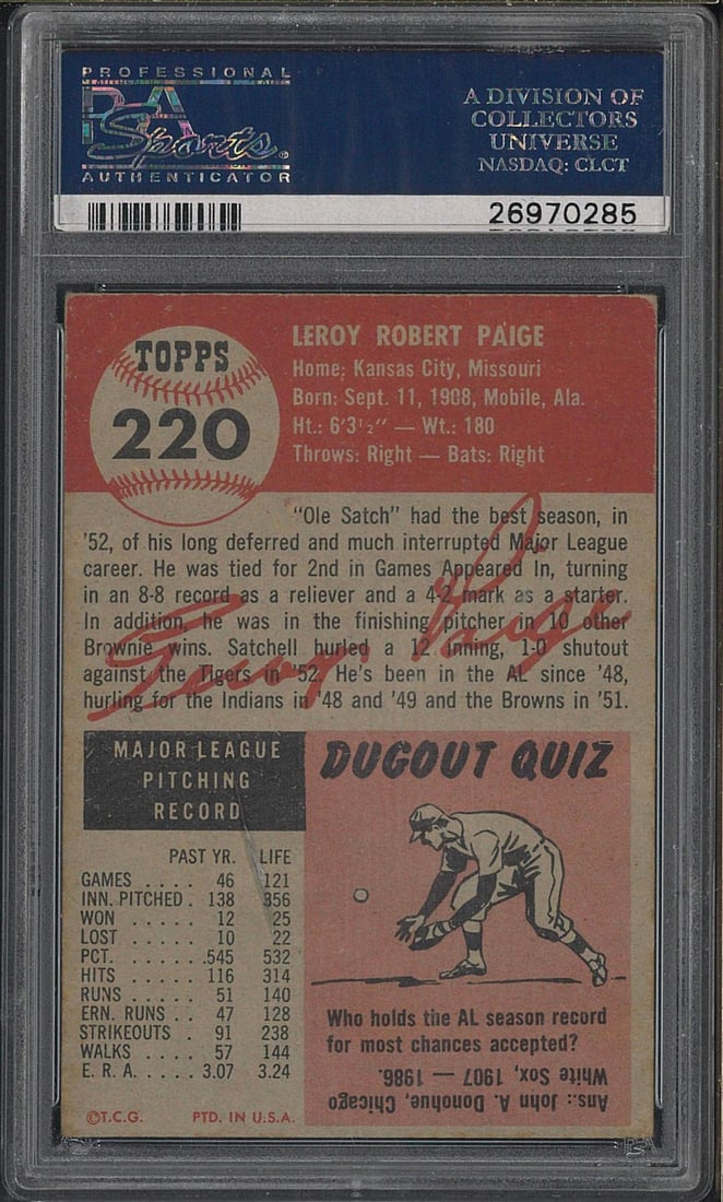 1953 Topps #220 Satchell Paige - 2