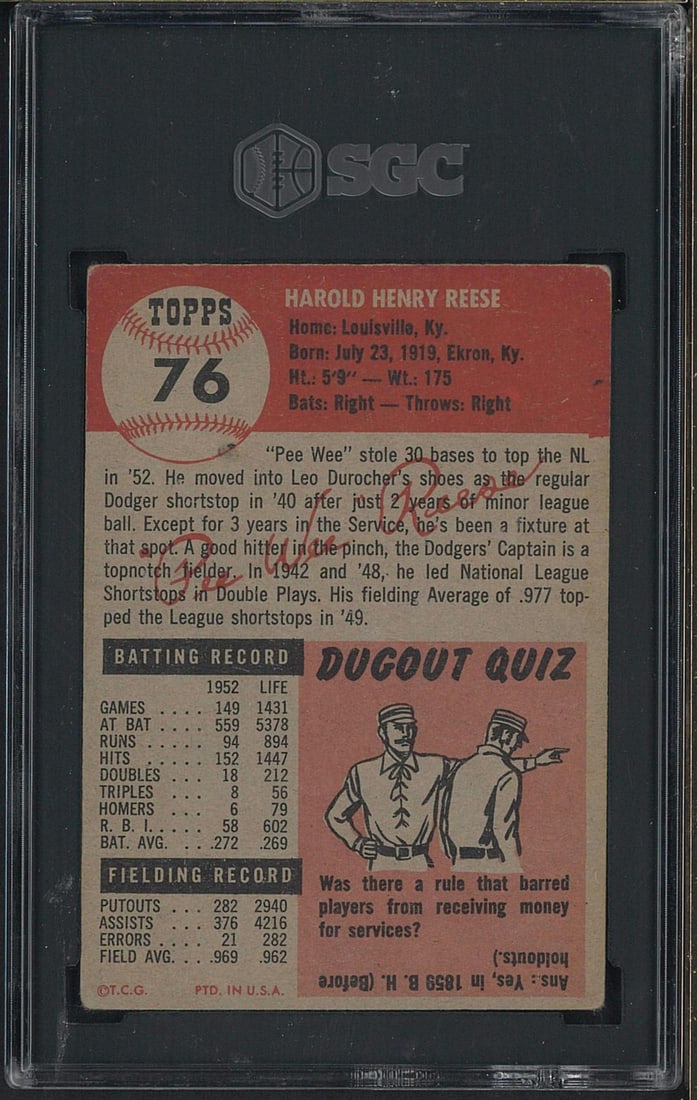 1953 Topps #76 Pee Wee Reese - 2