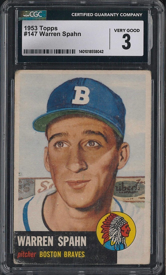 1953 Topps #147 Warren Spahn: 1953 Topps #147 Warren Spahn -CGC VG 3