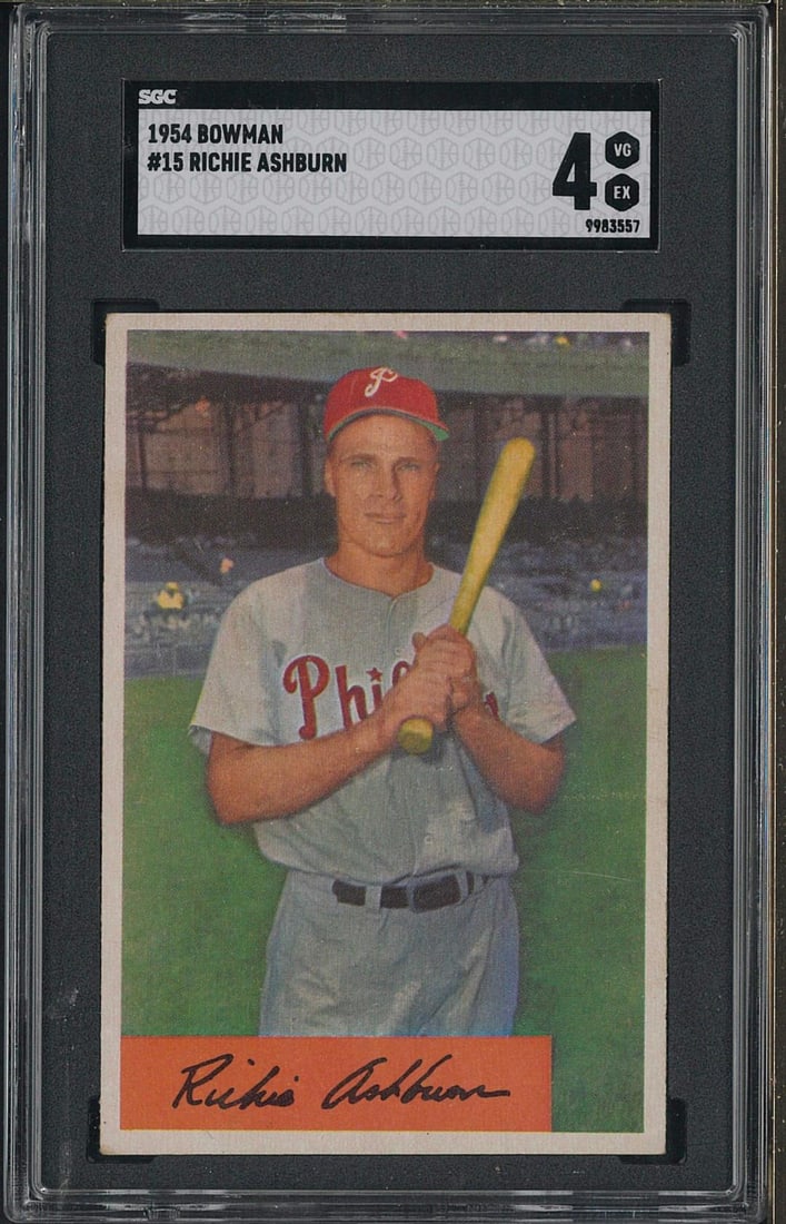 1954 Bowman # 15 Richie Ashburn: 1954 Bowman # 15 Richie Ashburn -SGC VG-EX 4