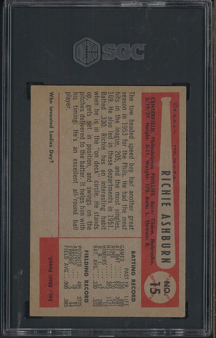 1954 Bowman # 15 Richie Ashburn - 2