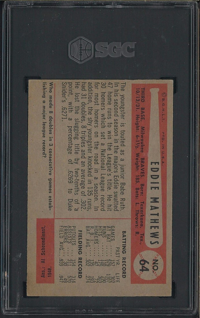 1954 Bowman #64 Ed Mathews - 2