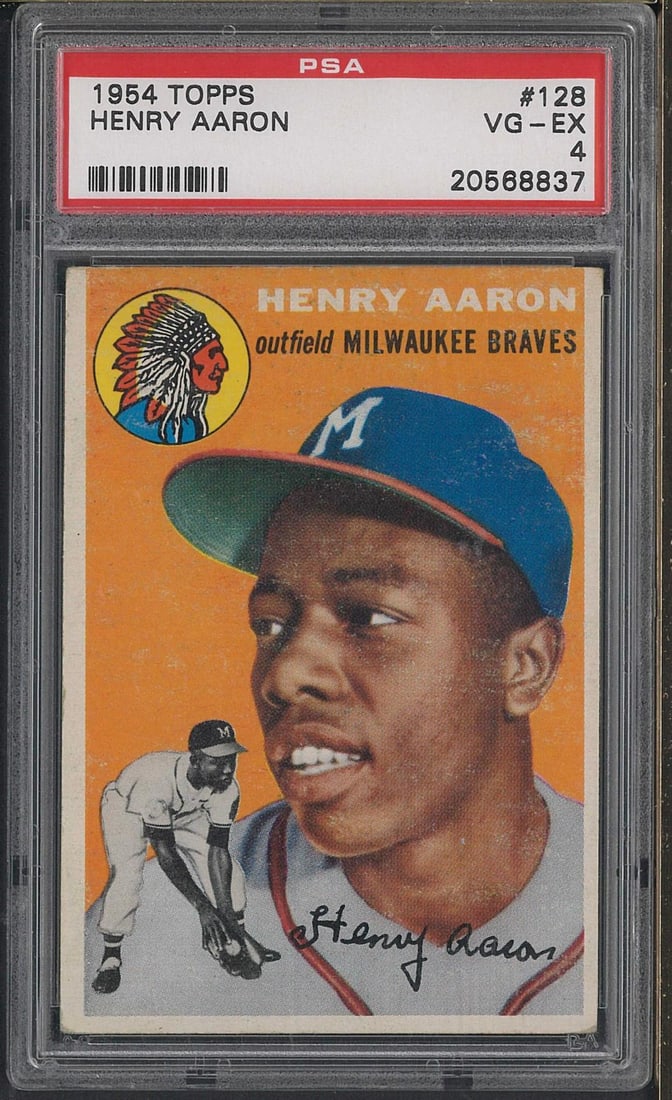 1954 Topps #128 Henry Aaron: 1954 Topps #128 Henry Aaron -PSA VG-EX 4
