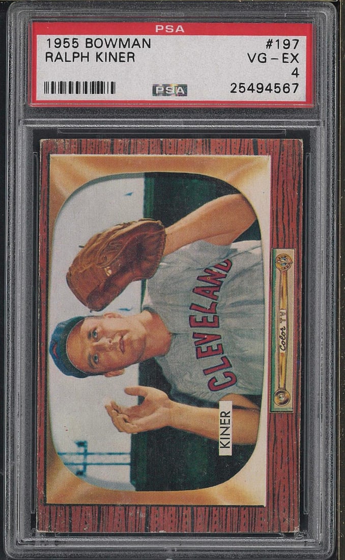 1955 Bowman #197 Ralph Kiner: 1955 Bowman #197 Ralph Kiner -PSA VG-EX 4