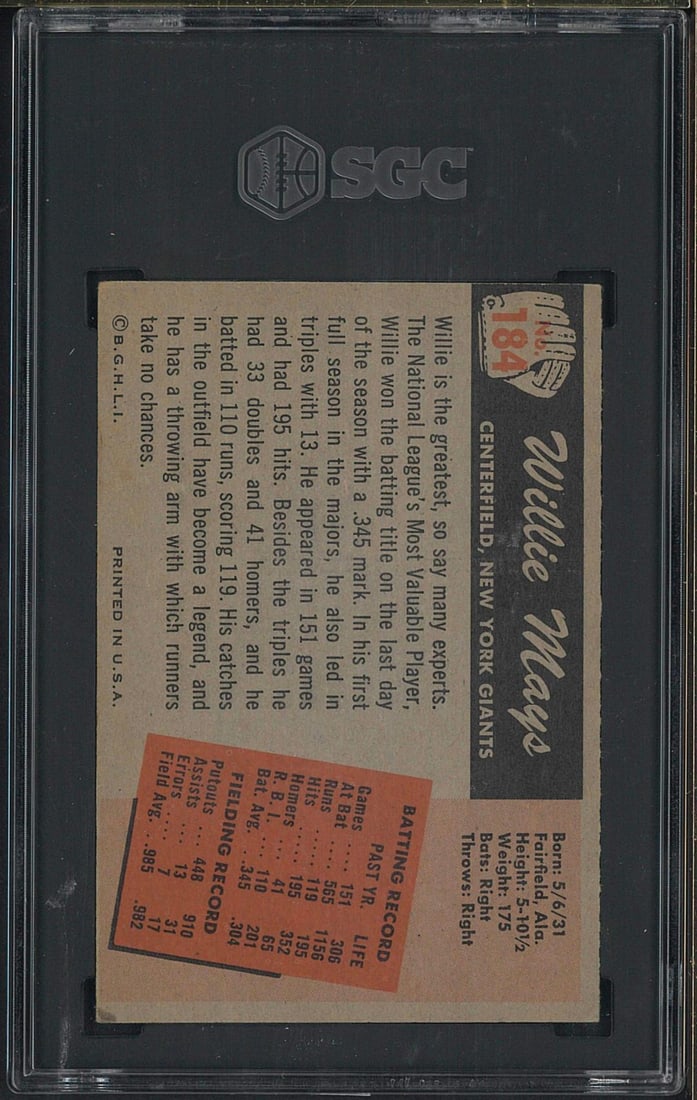 1955 Bowman #184 Willie Mays - 2