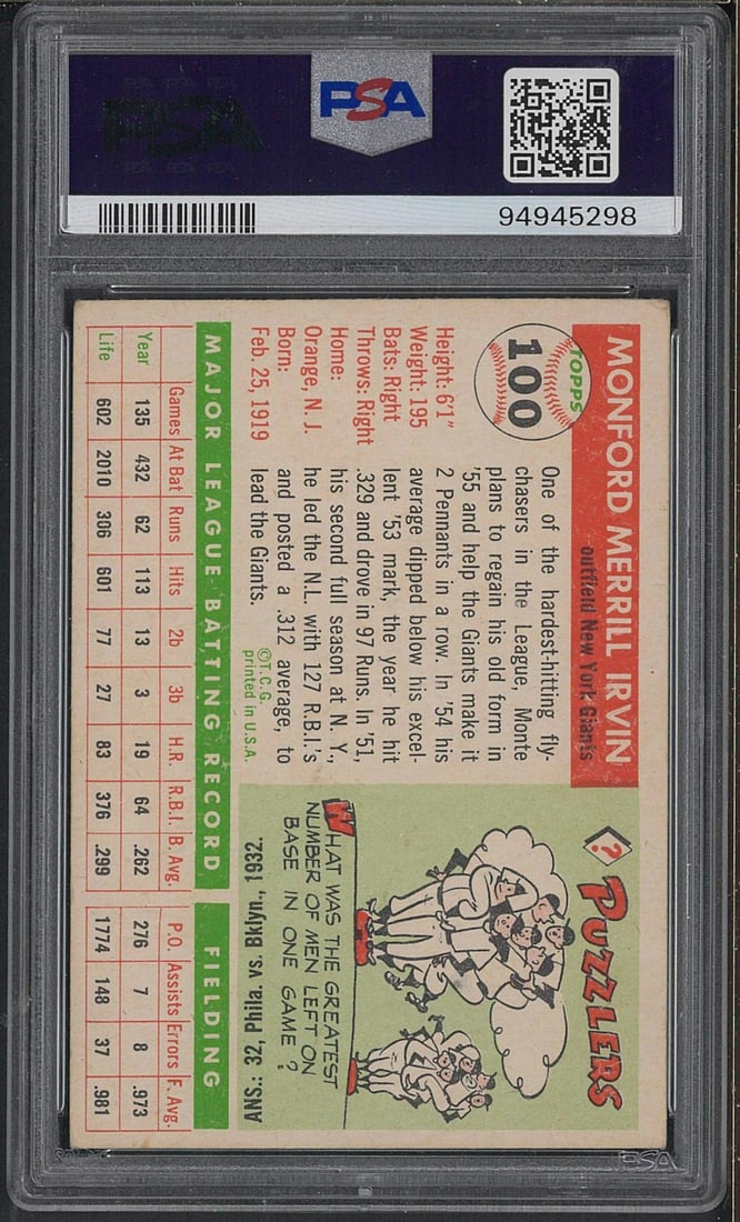 1955 Topps #100 Monte Irvin - 2