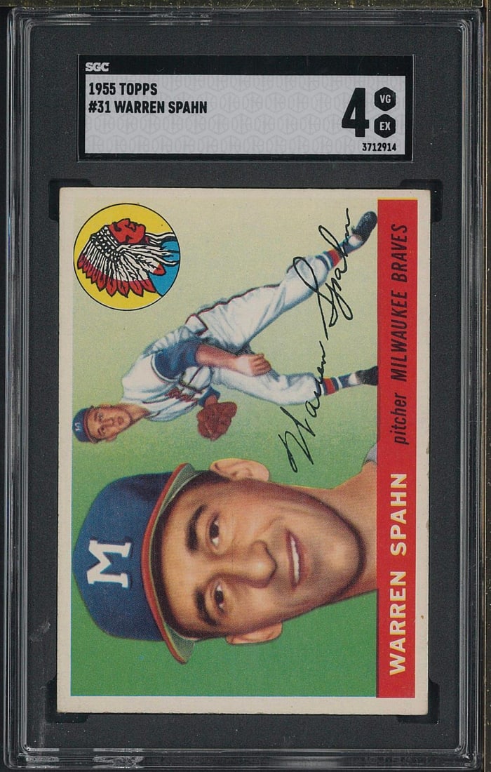 1955 Topps #31 Warren Spahn: 1955 Topps #31 Warren Spahn -SGC VG-EX 4