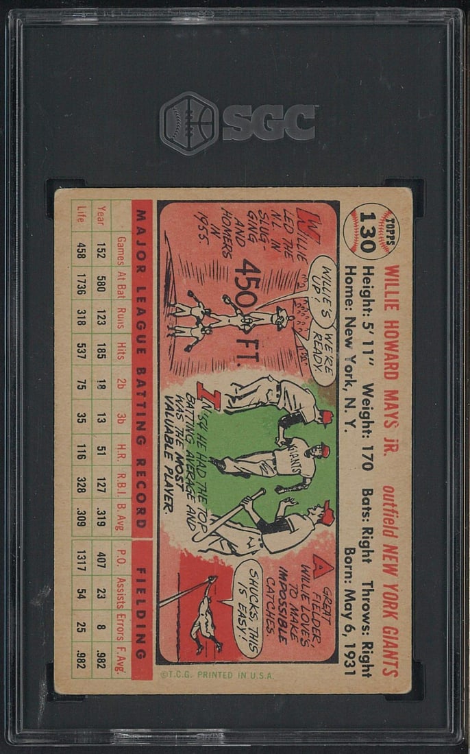 1956 Topps #130 Willie Mays (white back) - 2