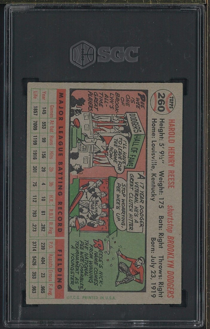 1956 Topps #260 Pee Wee Reese - 2