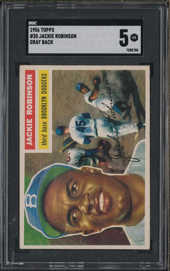 1956 Topps #30 Jackie Robinson (gray back): 1956 Topps #30 Jackie Robinson (gray back) -SGC EX 5