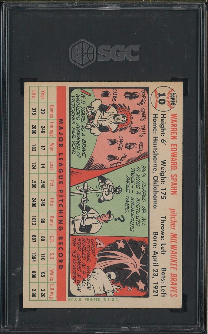 1956 Topps #10 Warren Spahn (white back) - 2